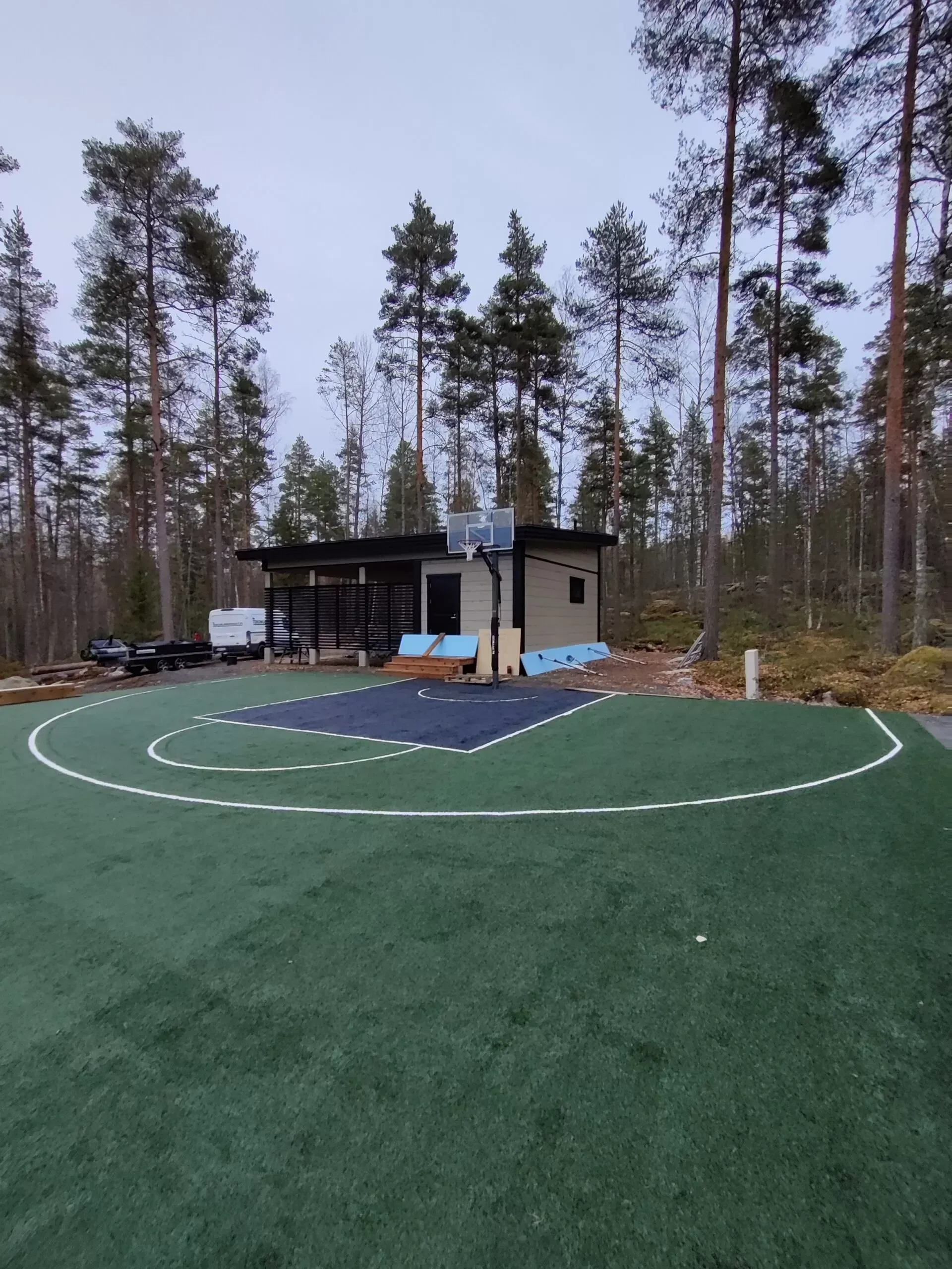 Artificial grass basketball court